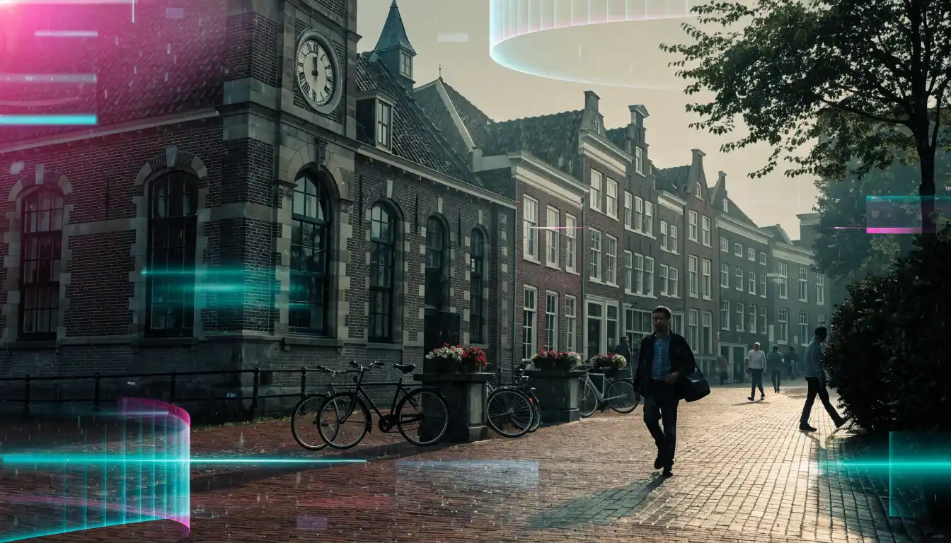 Dorpsplein met stadhuis en klokkentoren